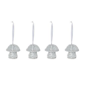Woodland Mushroom Ornament Set of 4 Glass Bead Holiday Hanging Decor