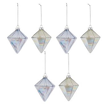 Iridescent Glass Gem Ornaments Set of 6 for Christmas Tree Holiday Display