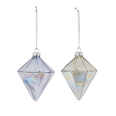 Iridescent Glass Gem Ornaments Set of 6 for Christmas Tree Holiday Display