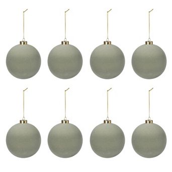 Flocked Glass Ornament Set of 8, Christmas Tree, Wreath, Garland Decor