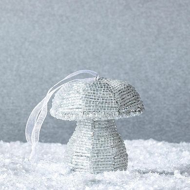 Alpine Glass Beaded Mushroom Ornament Set of 4 Holiday Tree Decorations