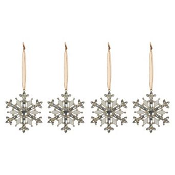 Jeweled Snowflake Christmas Ornament Set of 4, Holiday Tree Garland Decor
