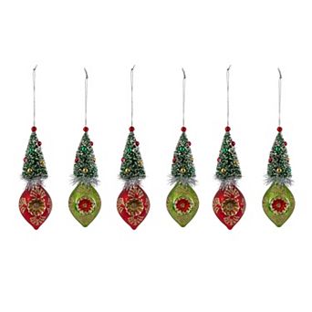 Retro Teardrop Christmas Tree Ornament Set of 6, Holiday Tree Decor