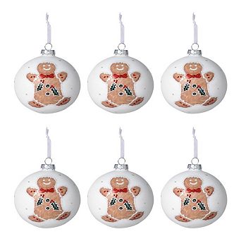 Gingerbread Man Glass Ball Ornament Set of 6 Christmas Tree Decorations