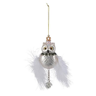 Set of 6 Snow Owl Christmas Ornaments Feather Hanging Tree Decor