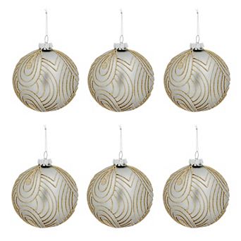 Set of 6 Frosted Glass Ball Christmas Ornaments Art Deco Tree Decor