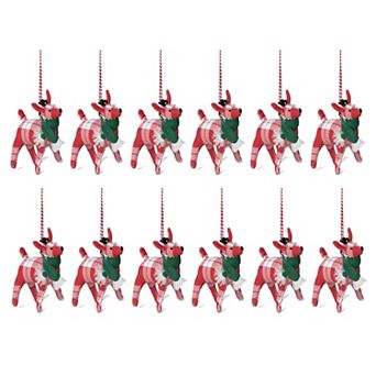 Holiday Reindeer Ornament Set of 12, Nordic Inspired Fabric Tree and Garland Decor