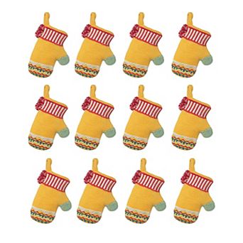 Christmas Tree Mitten Ornament Set of 12, Vintage Inspired Fabric Hanging Decorations