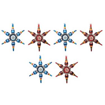 Retro Glass Starburst Christmas Ornament Set of 6, Hanging Tree Decorations 2 Assorted Styles