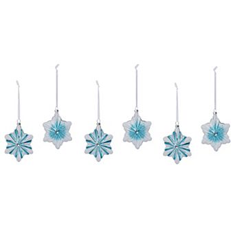 Glass Snowflake Christmas Tree Ornament Set of 6, Hanging Tree Decorations 2 Assorted Styles