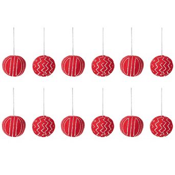 Hanging Felt Ball Christmas Ornaments Set of 12, Jingle Bell Style Tree Decorations