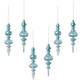 Set of 6 Glass Finial Christmas Ornaments with Assorted Shapes for Tree and Holiday Decor