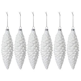 Set of 6 Frosted Glass Pinnacle Pine Cone Christmas Ornaments for Tree and Holiday Decor