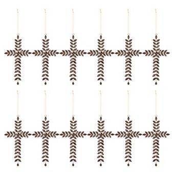 Set of 12 Gem Cross Christmas Ornaments with Metallic Finish for Holiday Tree Decor