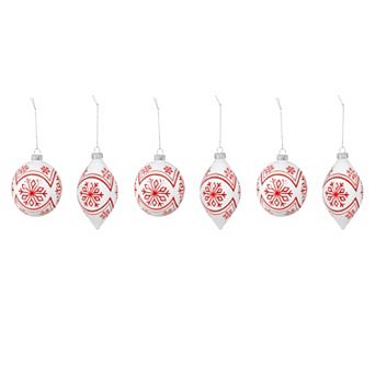 Set of 6 Nordic Pattern Glass Ball and Finial Ornaments 2 Assorted Styles Tree Decor