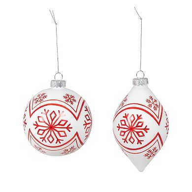 Set of 6 Nordic Pattern Glass Ball and Finial Ornaments 2 Assorted Styles Tree Decor