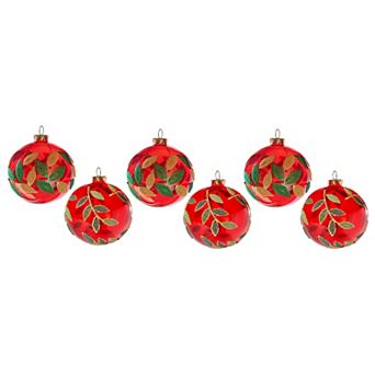 Beaded Leaf Pattern Glass Christmas Ornament Set of 6, Hanging Tree Decorations 2 Assorted Styles