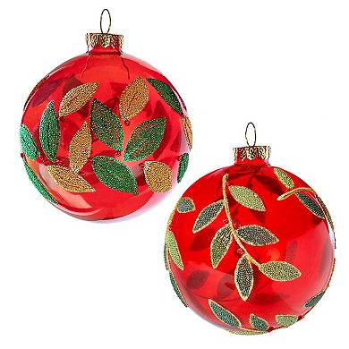 Beaded Leaf Pattern Glass Christmas Ornament Set of 6, Hanging Tree Decorations 2 Assorted Styles
