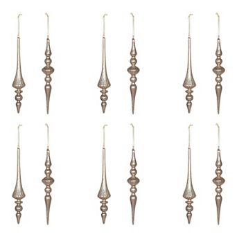 12 pc Assorted Elongated Mercury Glass Finial Ornaments, Bead Inspired Detailing for Christmas Tree