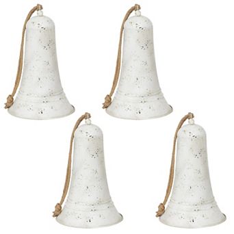 Set of 4 Large Iron Christmas Bell Ornaments for Mantel and Entryway Decor
