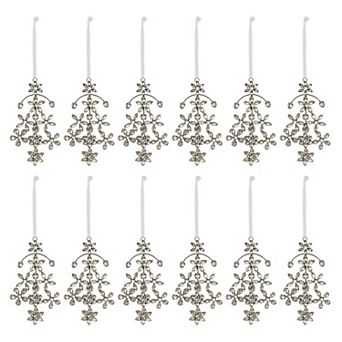 Set of 12 Antique Silver Gem Snowflake Ornaments for Christmas Tree and Holiday Decor