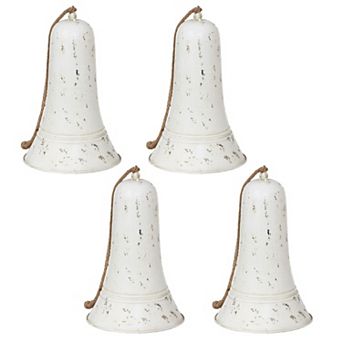 Set of 4 Large Antique Metal Christmas Bells 15 Inch for Tree Garland and Seasonal Decorating