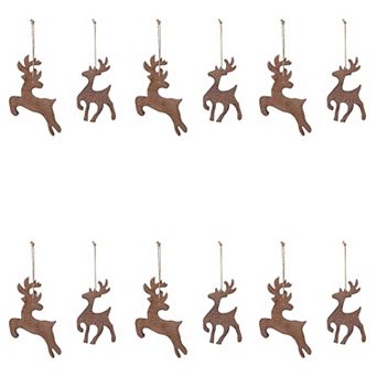 Set of 12 Assorted Running Deer Wood Christmas Ornaments for Holiday Decor