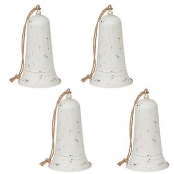 Set of 4 Carillon Antique White Iron Christmas Bells for Tree Wreath and Mantel Decor