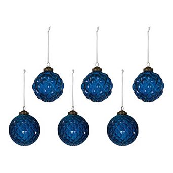 Set of 6 Assorted Textural Glass Ball Christmas Ornaments for Tree and Mantel Displays