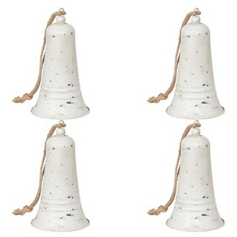 Set of 4 Carillon Antique White Iron Christmas Bells for Tree and Holiday Decor
