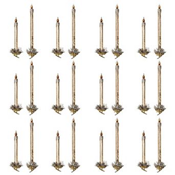 Set of 24 Frosted Gold Taper Candle Clip-On Christmas Ornaments for Tree Decor