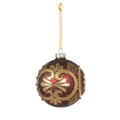 6Pc Ruby Beaded Pattern Glass Ball Christmas Ornaments with Glitter Finish for Tree Decor