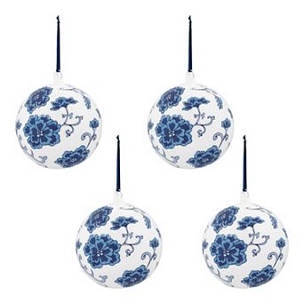 Set of 4 Peony Pattern Glass Ball Christmas Ornaments for Tree and Holiday Decor