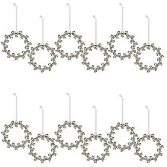Set of 12 Antique Silver Gem Wreath Christmas Ornaments for Tree and Holiday Decor
