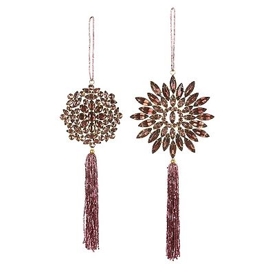 8Pc Assorted Beaded Snowflake Christmas Ornaments with Gem Inspired Accents for Holiday Tree Decor
