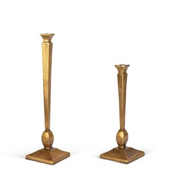 Set of 2 Geometric Aluminum Candlesticks for Modern Glam and Contemporary Tabletop Decor