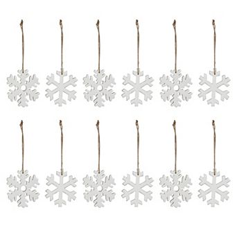 Wood Snowflake Christmas Tree Ornament Set of 12, Assorted Hanging Winter Decorations