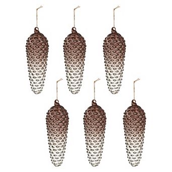 Vintage Style Glass Cone Christmas Ornaments Set of 6, Hanging Pine Cone Tree Decor