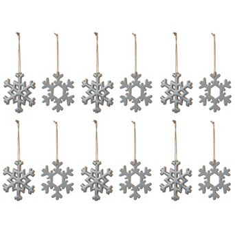 Set of 12 Wood Snowflake Christmas Tree Ornament, 2 Assorted Hanging Winter Decorations