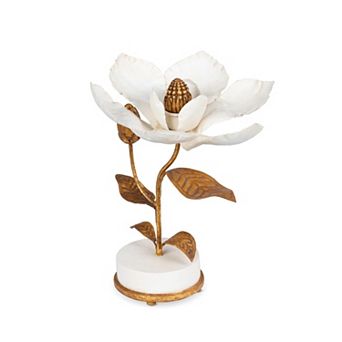 Floral Inspired Magnolia Candle Holder with Sculpted Petal Design for Mantels and Dining Tables