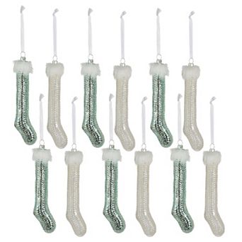 Set of 12 Assorted Northern Lights Glass Stocking Christmas Ornaments for Tree Decor