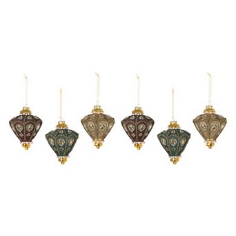 Glass Christmas Ornaments Set of 6, Censer Inspired Hanging Tree Decorations 3 Style Assortment