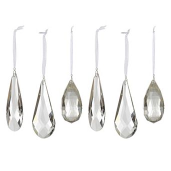 Crystal Drop Glass Christmas Tree Ornament Set of 6, Faceted Hanging Holiday Decor