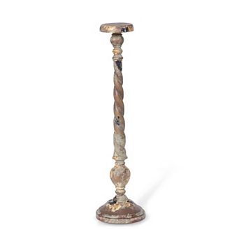 Tall Carved Wood Pillar Candle Holder with Spiral Column Design for Farmhouse and Vintage Decor