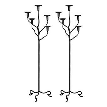 Set of 2 Forged Iron Floor Candelabras for Wedding Dining Room and Entryway Decor