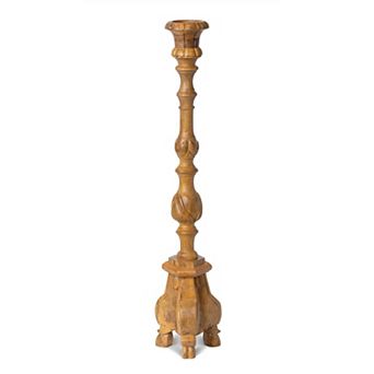 Rustic Wood Pillar Candle Holder with Tall Carved Column Design for Floor and Mantel Displays