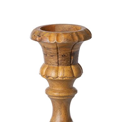 Rustic Wood Pillar Candle Holder with Tall Carved Column Design for Floor and Mantel Displays