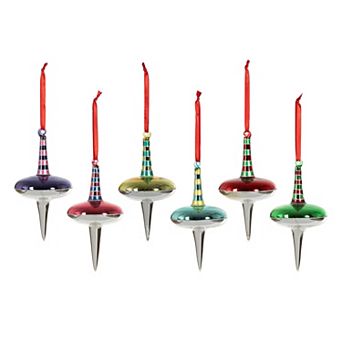 Retro Glass Christmas Ornaments Set of 6, Dual Spinner Santa Snowman Reindeer Hanging Tree Decor
