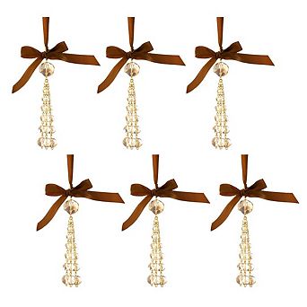 Glass Christmas Tree Ornament Set of 6, Crystal Tassel Style Hanging Holiday Decor