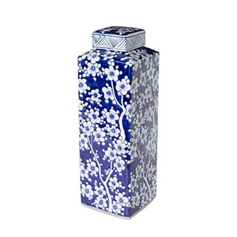 Decorative Porcelain Vase Cherry Blossom Pattern for Entryway and Bookshelf Decor